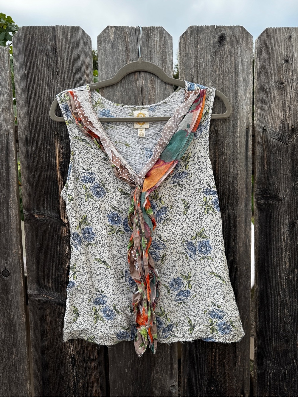 Vintage Boho Floral Ruffle-Trim Camisole - Blue/Multicolor